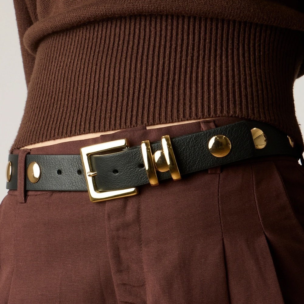 B-Low the Belt Phinix Moto Leather Black and Gold Studded Belt Size XL Suede Lng - Picture 4 of 10